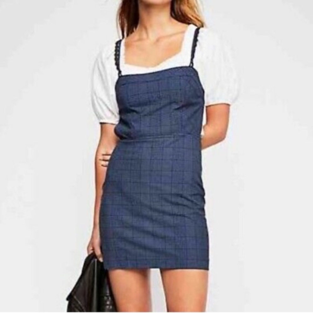 Intimately Free People Blue Plaid Pinafore Dress